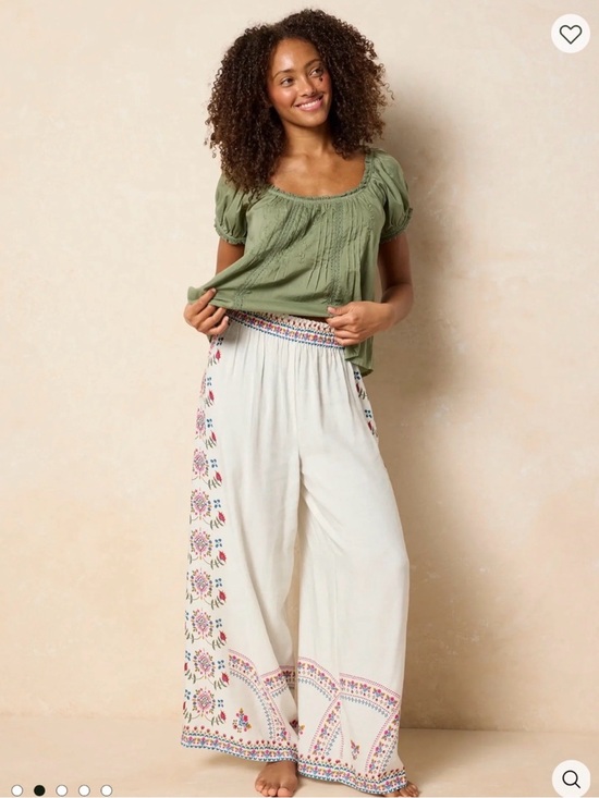 NATURAL LIFE Pants - NATURAL LIFE Cream Wide-Leg Palazzo Pant with Multicolor Design size XL